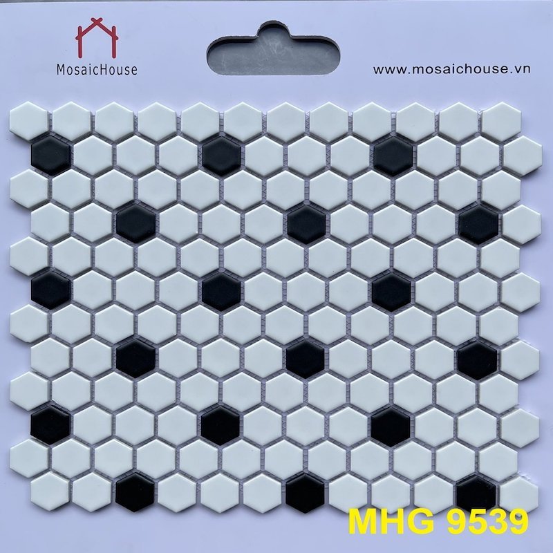 Gạch Mosaic Lục Giác Nhỏ Màu Trắng Chấm Đen DSH 9539